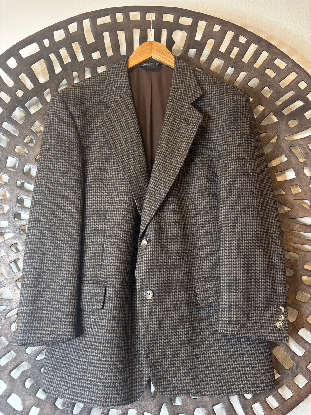 🤎Brown Houndstooth Sport Coat Wool Blazer Classic Tailored Mens 42S Vito Rufolo